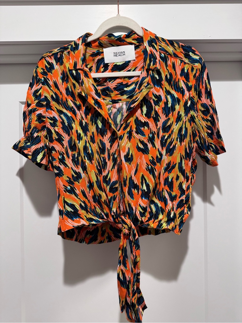 Silvian Heach Orange Tie-Front Short Sleeve Shirt NWOT